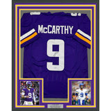 Framed Autographed/Signed J.J. JJ McCarthy 35x39 Minnesota Purple Jersey BAS COA