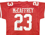 SAN FRANCISCO 49ERS CHRISTIAN MCCAFFREY AUTOGRAPHED RED JERSEY BECKETT QR 227788