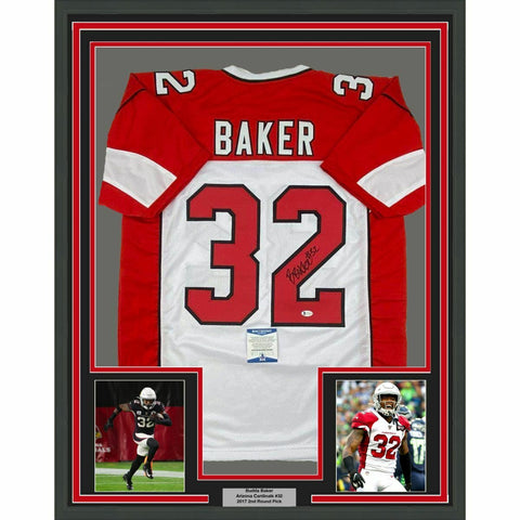 FRAMED Autographed/Signed BUDDA BAKER 33x42 Arizona White Jersey Beckett BAS COA