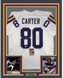 Framed Autographed/Signed Cris Carter 35x39 Minnesota White Jersey JSA COA