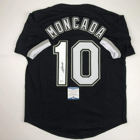 Autographed/Signed YOAN MONCADA Chicago Black Baseball Jersey Beckett BAS COA