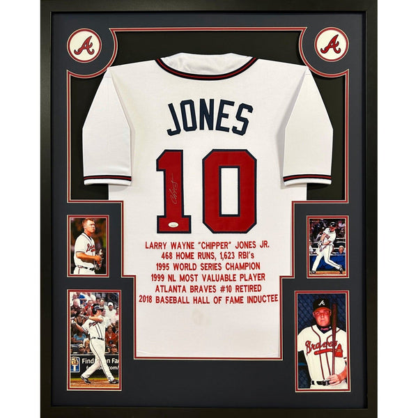 Chipper Jones Autographed Signed Framed Stat Atlanta Braves Jersey JSA