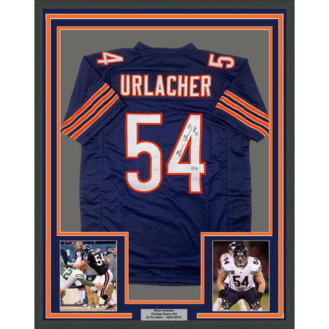 Framed Autographed/Signed Brian Urlacher HOF 18 Chicago Blue Jersey BAS COA