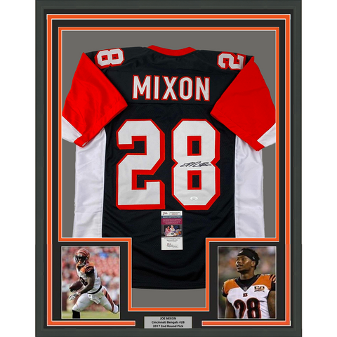 Framed Autographed/Signed Joe Mixon 33x42 Cincinnati Black Jersey JSA COA #2