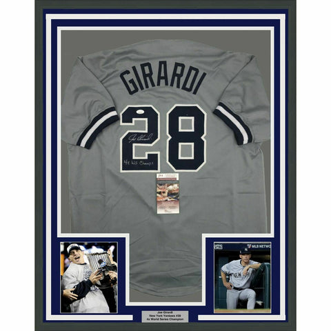 FRAMED Autographed/Signed JOE GIRARDI 33x42 New York Grey Jersey JSA COA Auto