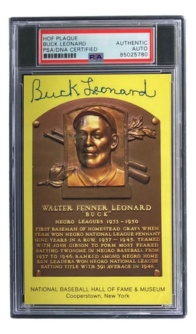 Buck Leonard Signed 4x6 Homestead Grays HOF Plaque Card PSA/DNA 85025780