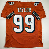 Autographed/Signed JASON TAYLOR Miami Orange Football Jersey JSA COA Auto