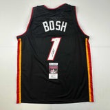 Autographed/Signed Chris Bosh Miami Black Basketball Jersey JSA COA