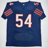 Autographed/Signed Brian Urlacher HOF 18 Chicago Blue Stat Jersey BAS COA