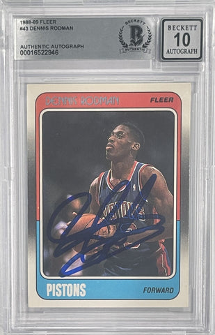 Dennis Rodman Signed 1989 Fleer #43 Trading Card 10 Grade Beckett 44492