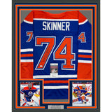 Framed Autographed/Signed Stuart Skinner 35x39 Edmonton Blue Jersey JSA COA