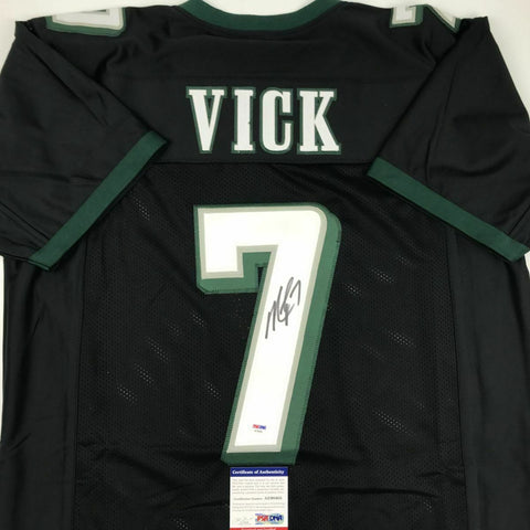 Autographed/Signed MICHAEL MIKE VICK Philadelphia Black Football Jersey PSA COA