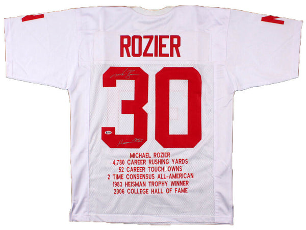 MIKE ROZIER AUTOGRAPHED NEBRASKA CORNHUSKERS #30 WHITE STAT JERSEY BECKETT