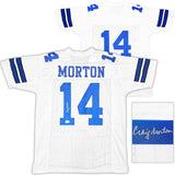 DALLAS COWBOYS CRAIG MORTON AUTOGRAPHED WHITE & BLUE JERSEY BECKETT QR 233738