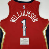 Autographed/Signed Zion Williamson Orlans Pelicans Red Jersey Fanatics COA