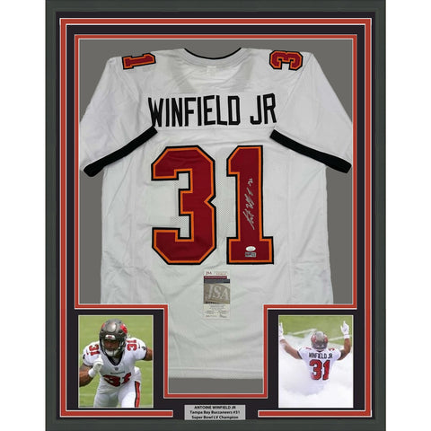 Framed Autographed/Signed Antoine Winfield Jr 35x39 TB White Jersey JSA COA