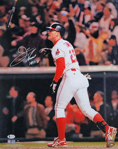 Jim Thome Autographed Cleveland Indians Bat Flip 16x20 Photo W/ HOF 18 Beckett