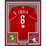 Framed Autographed/Signed Jonathan India 33x42 2021 NL ROY Red Jersey JSA COA