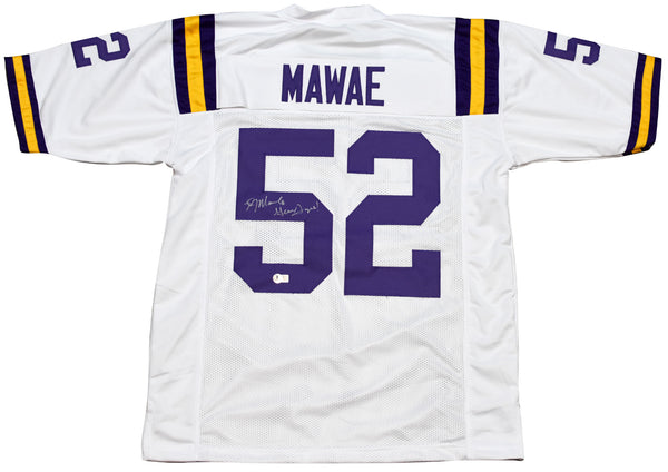 KEVIN MAWAE SIGNED AUTOGRAPHED LSU TIGERS #52 WHITE JERSEY BECKETT