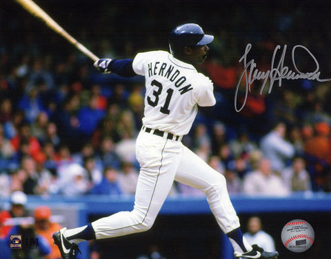 Larry Herndon Signed Tigers White Jersey Batting Action 8x10 Photo - (SS COA)