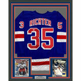 FRAMED Autographed/Signed MIKE RICHTER 33x42 New York Blue Jersey PSA/DNA COA