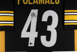 TROY POLAMALU (Steelers black TOWER) Signed Autographed Framed Jersey Beckett