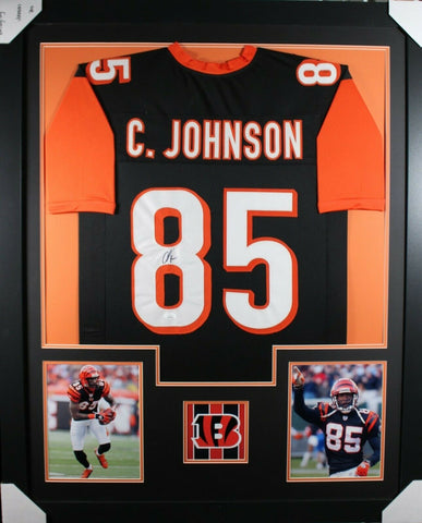 CHAD JOHNSON (Bengals black TOWER) Signed Autographed Framed Jersey JSA