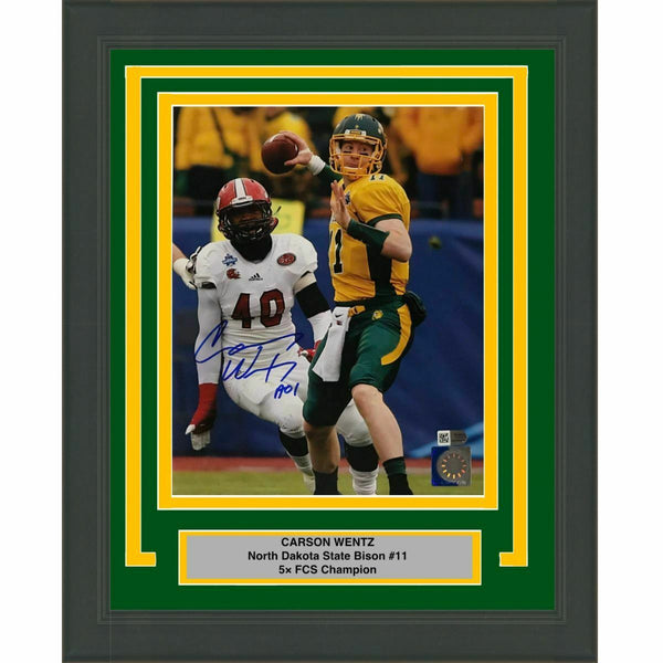 FRAMED Autographed/Signed CARSON WENTZ North Dakota St. 8x10 Photo Fanatics COA