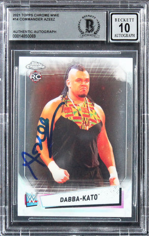 Commander Azeez Signed 2021 Topps Chrome WWE #14 Card Auto Graded 10! BAS Slab