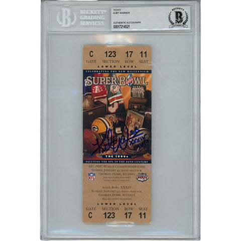 Kurt Warner Autographed Super Bowl XXXIV MVP Slabbed Ticket Stub Beckett 48978