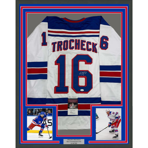 Framed Autographed/Signed Vincent Trocheck 35x39 New York White Jersey JSA COA