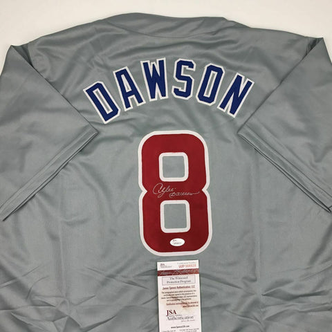 Autographed/Signed ANDRE DAWSON Chicago Grey Baseball Jersey JSA COA Auto