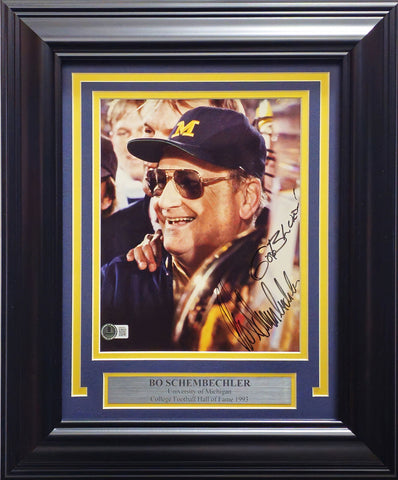 Bo Schembechler Autographed Framed 8x10 Photo Michigan Go Blue! Beckett BM00432