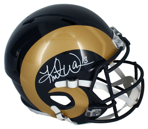 Kurt Warner Autographed Rams Throwback Full Size Speed Helmet Beckett