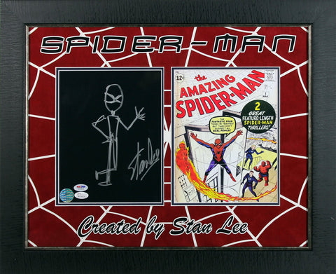 Stan Lee Authentic Signed & Framed 8x10 Handdrawn Spiderman Sketch JSA & PSA