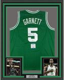 Framed Autographed/Signed Kevin Garnett 33x42 Boston Green Jersey Beckett COA