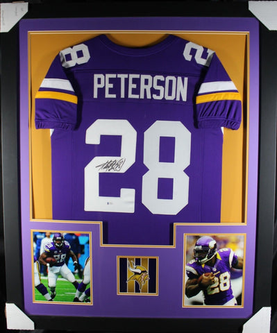 ADRIAN PETERSON (Vikings purple TOWER) Signed Autographed Framed Jersey Beckett