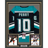 Framed Autographed/Signed Corey Perry 35x39 Anaheim Black Retro Jersey JSA COA