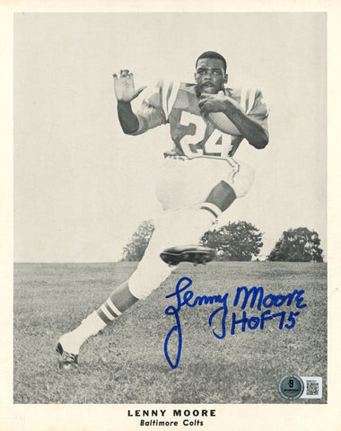 Lenny Moore Autographed Baltimore Colts 8x10 Photo HOF Beckett 47726