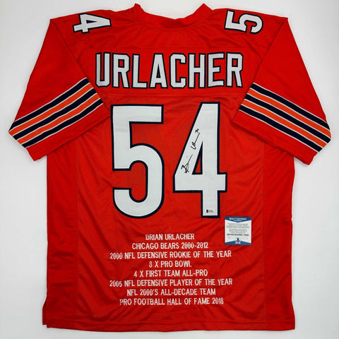 Autographed/Signed Brian Urlacher HOF 18 Chicago Orange Stat Jersey BAS COA