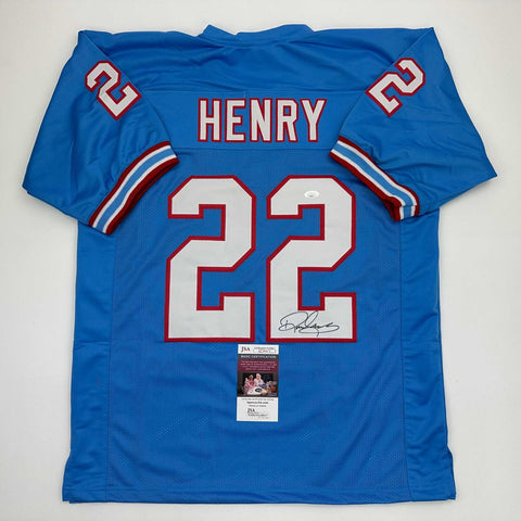 Autographed/Signed Derrick Henry Tennessee Retro Light Blue Jersey JSA COA