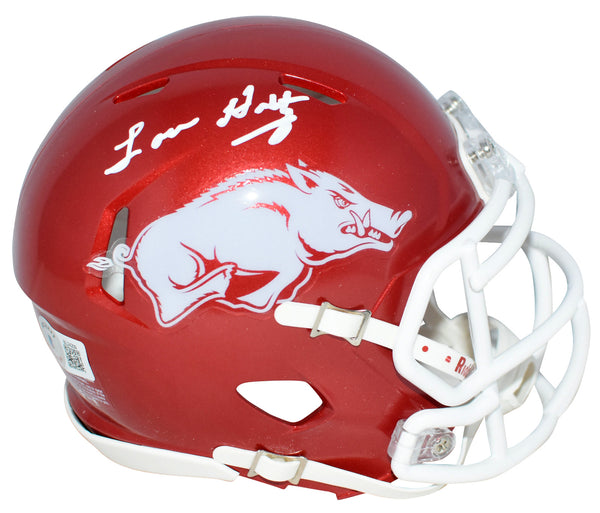 LOU HOLTZ AUTOGRAPHED SIGNED ARKANSAS RAZORBACKS SPEED MINI HELMET BECKETT