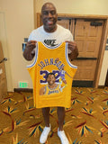 Magic Johnson Signed Hand Painted Yellow M&N HWC Swingman Framed Jersey BAS Wit