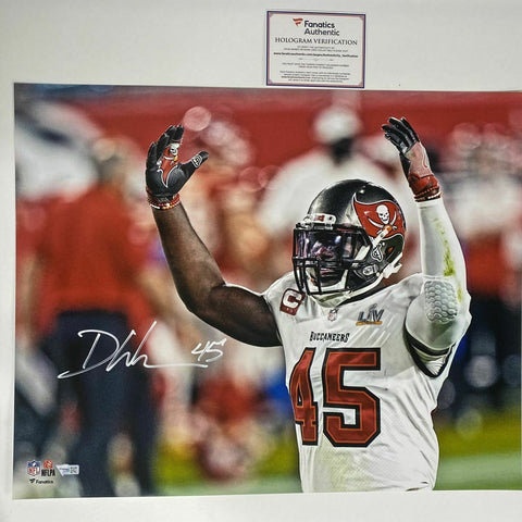 Autographed/Signed DEVIN WHITE Super Bowl LV Buccaneers 16x20 Photo Fanatics COA