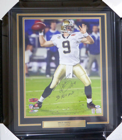 DREW BREES AUTOGRAPHED FRAMED 16X20 SAINTS "SB XLIV MVP" PHOTO PSA/DNA 123705