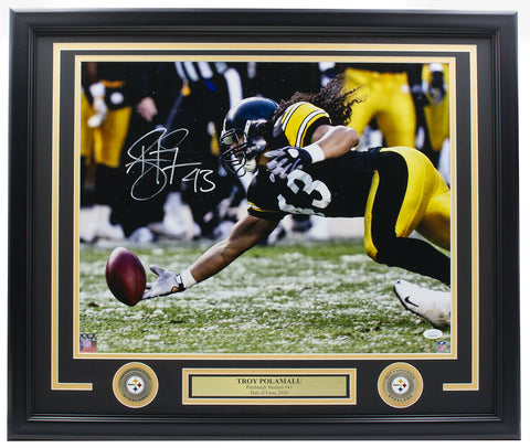 Troy Polamalu Signed Framed Pittsburgh Steelers 16x20 Dive Photo JSA