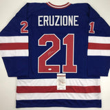 Autographed/Signed Mike Eruzione Blue Team Miracle On Ice 1980 Jersey JSA COA