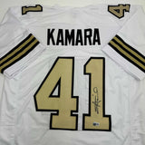 Autographed/Signed Alvin Kamara New Orleans White Color Rush Jersey BAS COA