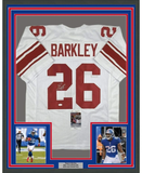 Framed Autographed/Signed Saquon Barkley 33x42 New York White Jersey JSA COA