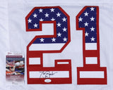 Tiki Barber Signed New York Giants Career Highlight Stat USA Jersey (JSA COA)